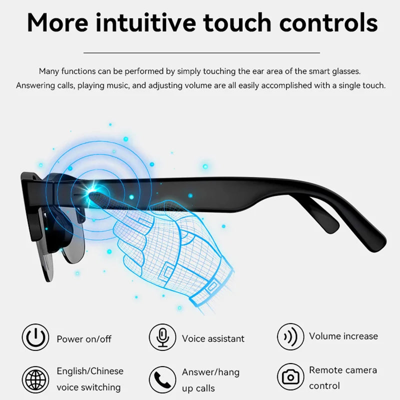 Lenovo Smart Bluetooth Glasses Touch Control Hands-Free Calls Music Remote Camera Voice Assistant for Travel Sports Sunglasses