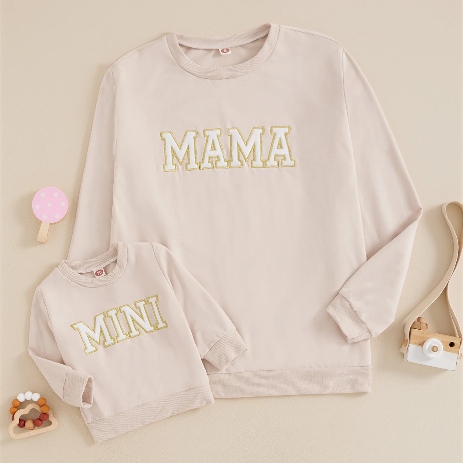 Citgeett Mommy And Me Matching Outfits 0to3Y Letter Embroidered Long Sleeve Pullovers For Fall