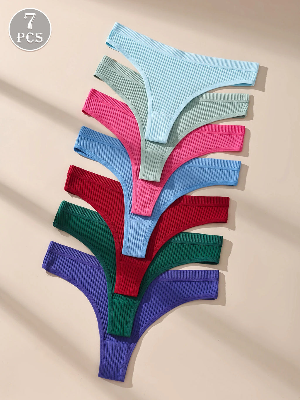 7Pcs/Set Women'S Thongs Cotton Panties Striped Underwear Sexy Underpants Solid Panty Soft G-Strings Plus Size Female Lingerie
