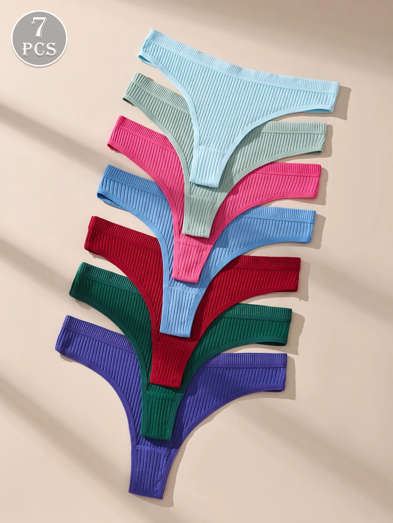 7Pcs/Set Women'S Thongs Cotton Panties Striped Underwear Sexy Underpants Solid Panty Soft G-Strings Plus Size Female Lingerie