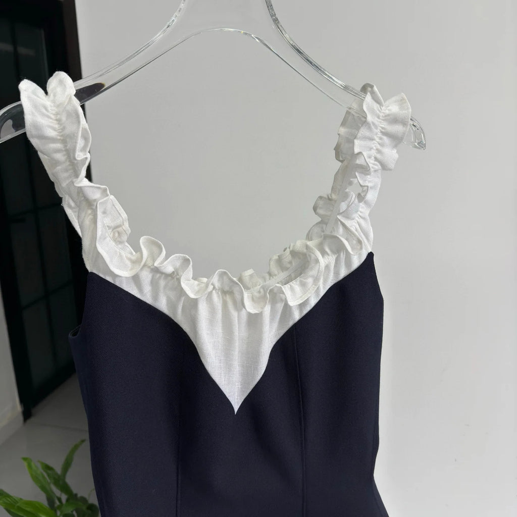 Sweet And Elegant Floral Trim Collar Dress Versatile Splicing Style Casual A-Line Skirt Suitable for All Seasons Shanghai Origin