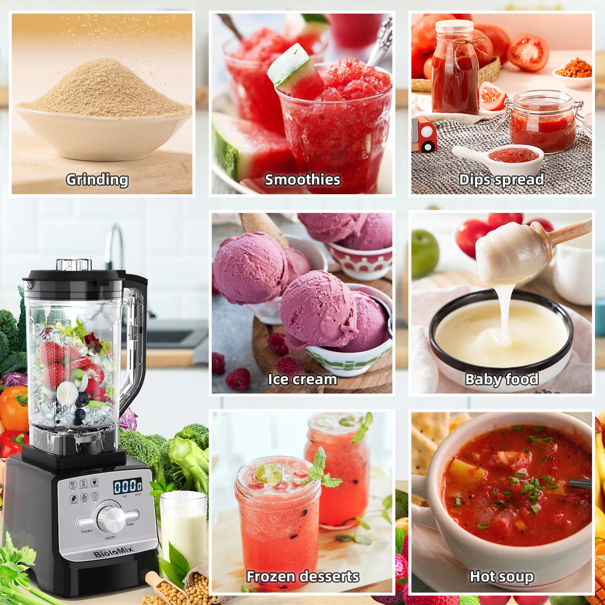 BioloMix 2200W Professional Blender for Smoothies And Juices Efficient Kitchen Appliance for Mixing Drinks