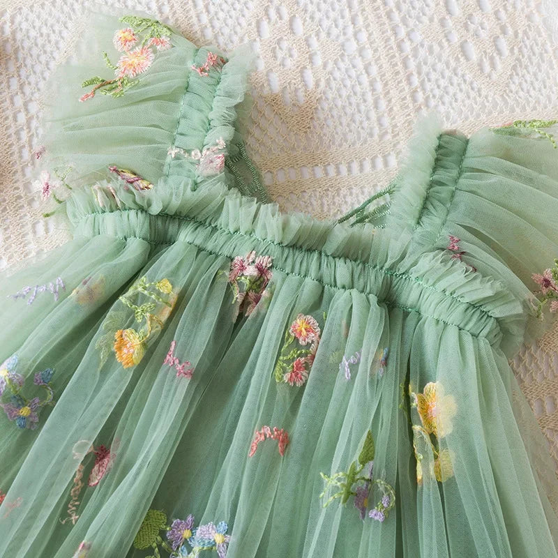 2026 All New Summer Tulle Toddler Girls Princess Dress 3D Butterfly Floral Embroidery Puff Skirt Girl's Party Gift Dress