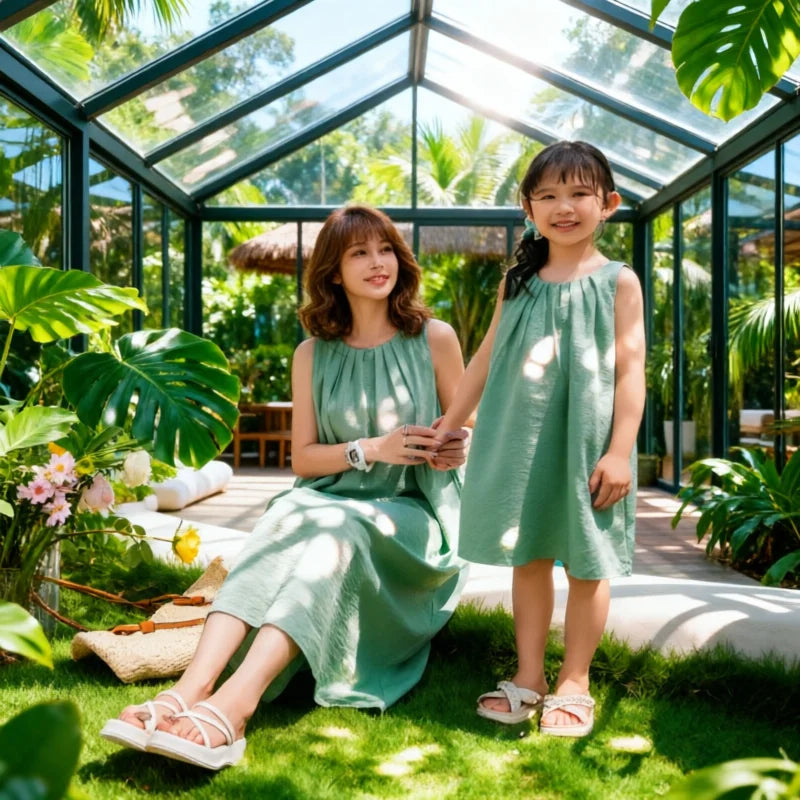 Vacation Family Matching Couple Outfit Dad Son Beach Shirts Mom Daughter Loose Dress Korean Parent-child Sister Brother Clothes