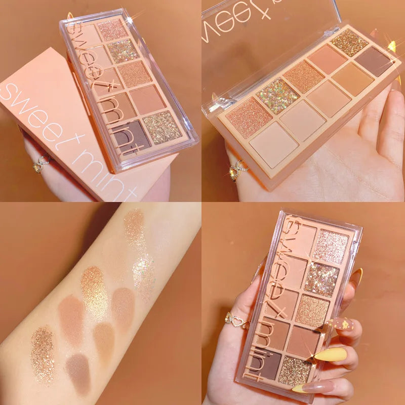 10 Color Eyeshadow Palette Matte Pearl Fine Shining Pumpkin Tea Milk Earth Color Eye Shadow Tray Makeup Pigment Korean Cosmetics