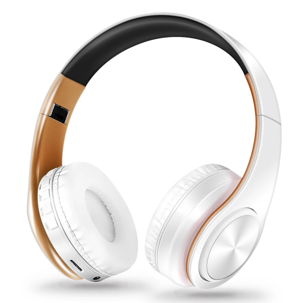Auriculares inalámbricos dorados para hombre, audífonos estéreo con Bluetooth y micrófono incorporado, universales para Android e iOS