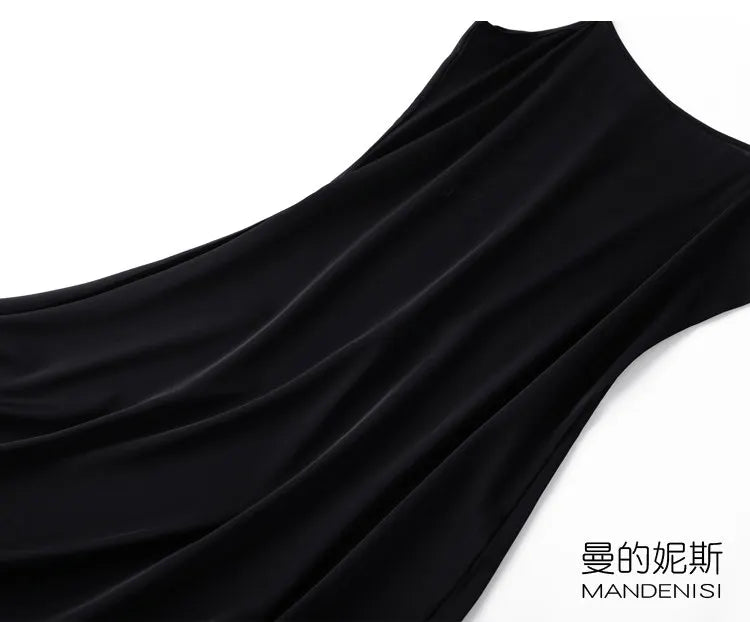 Tcyeek Women Silk Dress 93%Silk 7%Spandex Spaghetti Strap Mid Dresses 2024 Summer New Clothes Blue