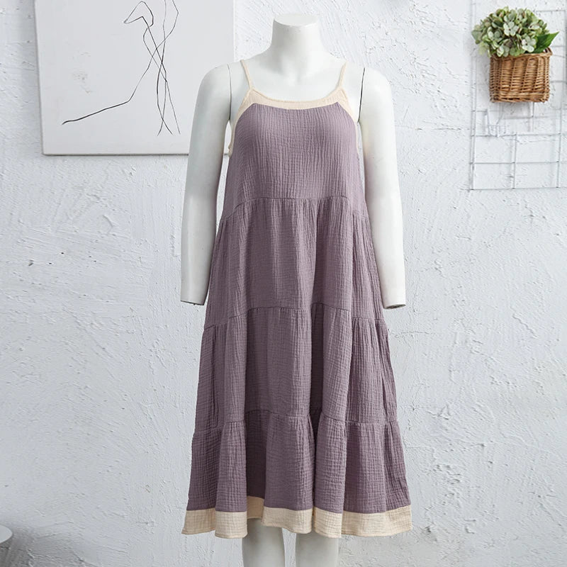 Chic Muslin 100% Cotton Gauze Summer Dresses Women Sexy Adjustable Strap Patchwork Party Boho Beach Holiday Sundress Vestidos