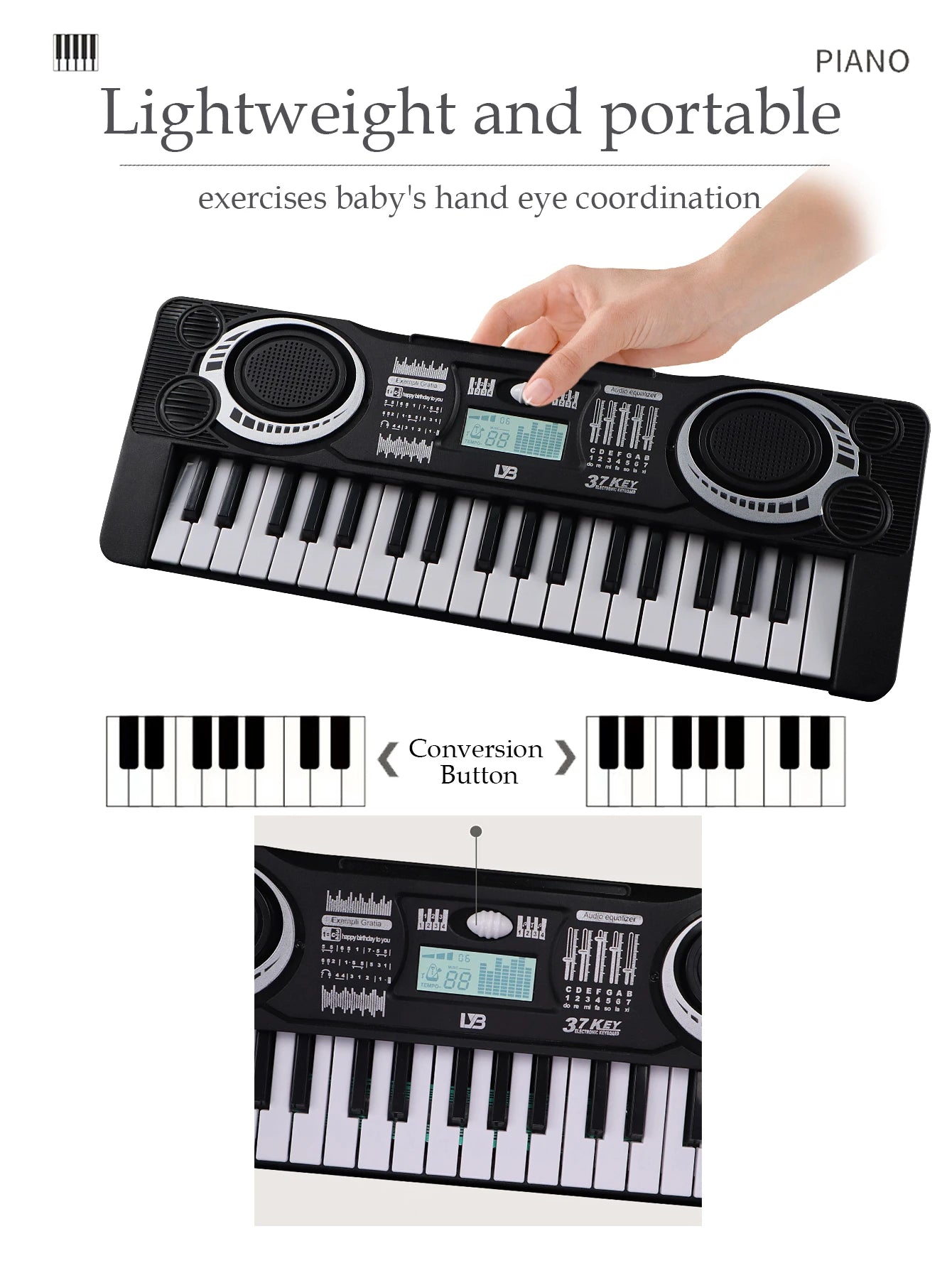 Electronic 37 Keys Piano Toys for Kids, Portable Keyboard Musical Instrument Kid Education Toy Gifts Not Include Battery