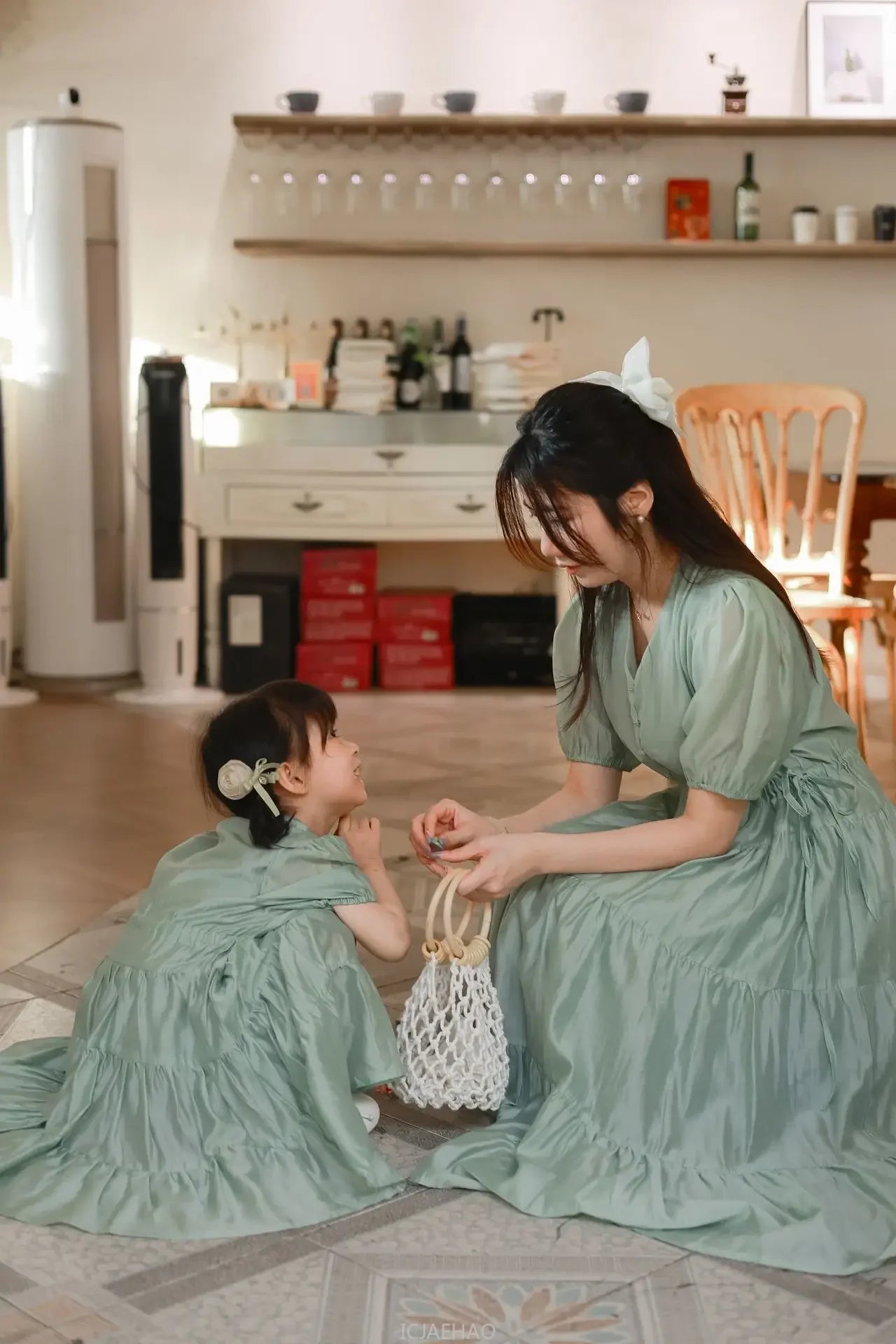 Mommy & Me Matching Dresses – White Green