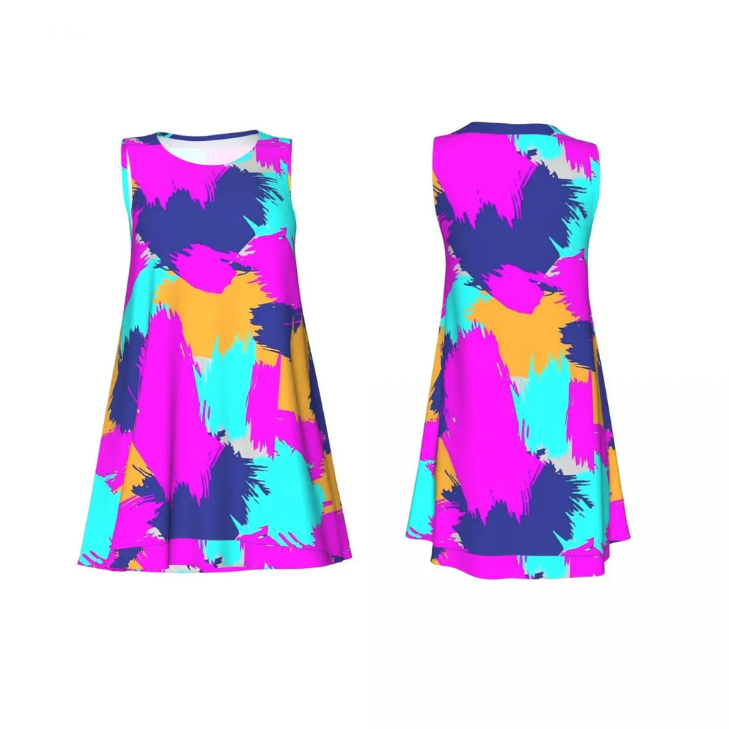 80s Color Block Print Dress Modern Dresses Female Sleeveless Street Fashion Tank Dress Day Print Oversized Vestidos
