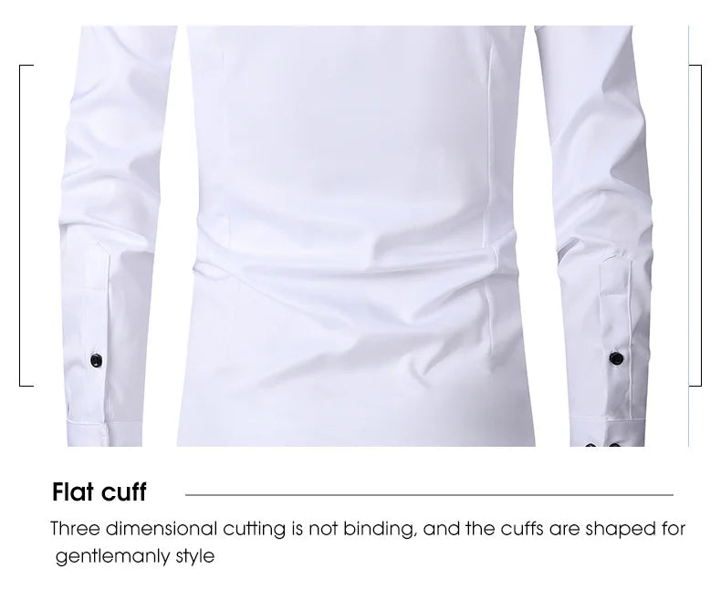 Men's Long Sleeved Slim Fit Elastic Shirt and Non Ironing Black Shirt Men's Solid Color Versatile Business Inch Men's Clothing