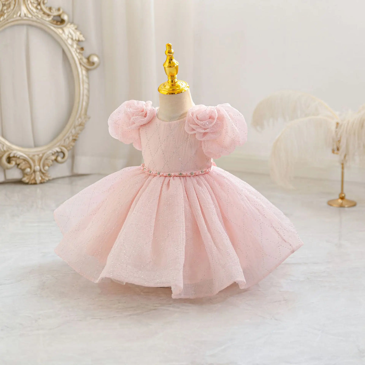 HETISO Flower Girls Princess Dress Beaded Kids Ball Gown for Wedding Child Birthday Party Custom 1-4 Years