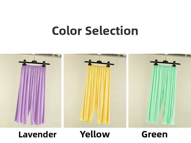 Modal Ice Silk Wide Leg Pants Women's Summer Thin Sleepwear Large Size Casual High Waist Straight Cut Shorts Lengthened Pants