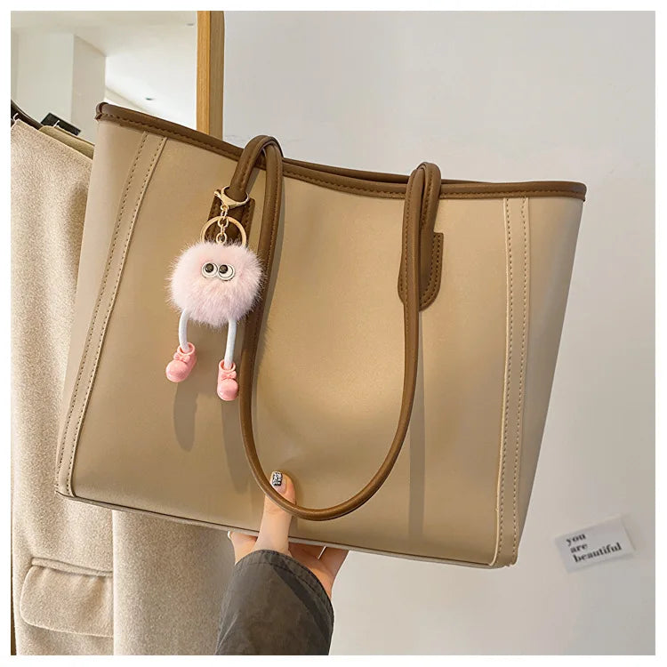 Solid Color PU Leather Women's Handbag, Versatile Korean Single Shoulder Underarm Bag, Temperament Tote Bag for Women Daily Use