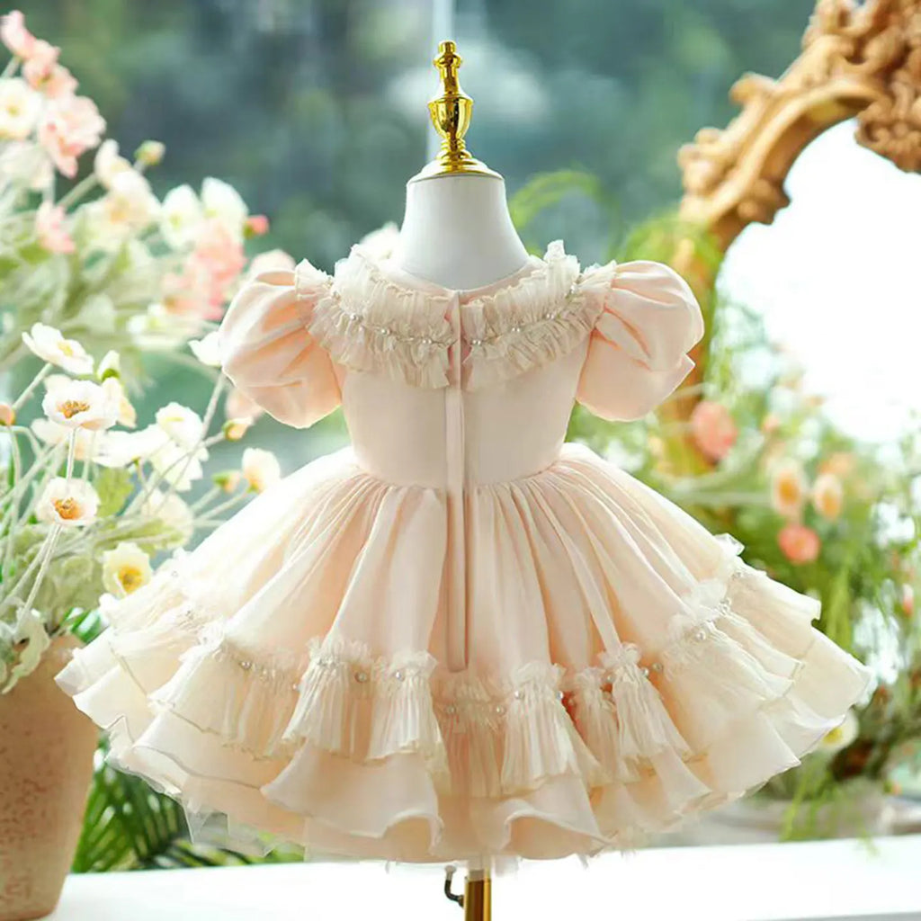 Dreamy Vow J073 Elegant White Dubai Girl Dress Pink Eid al-Fitr Baby Children Clothes for Wedding Birthday Holiday Party 2025