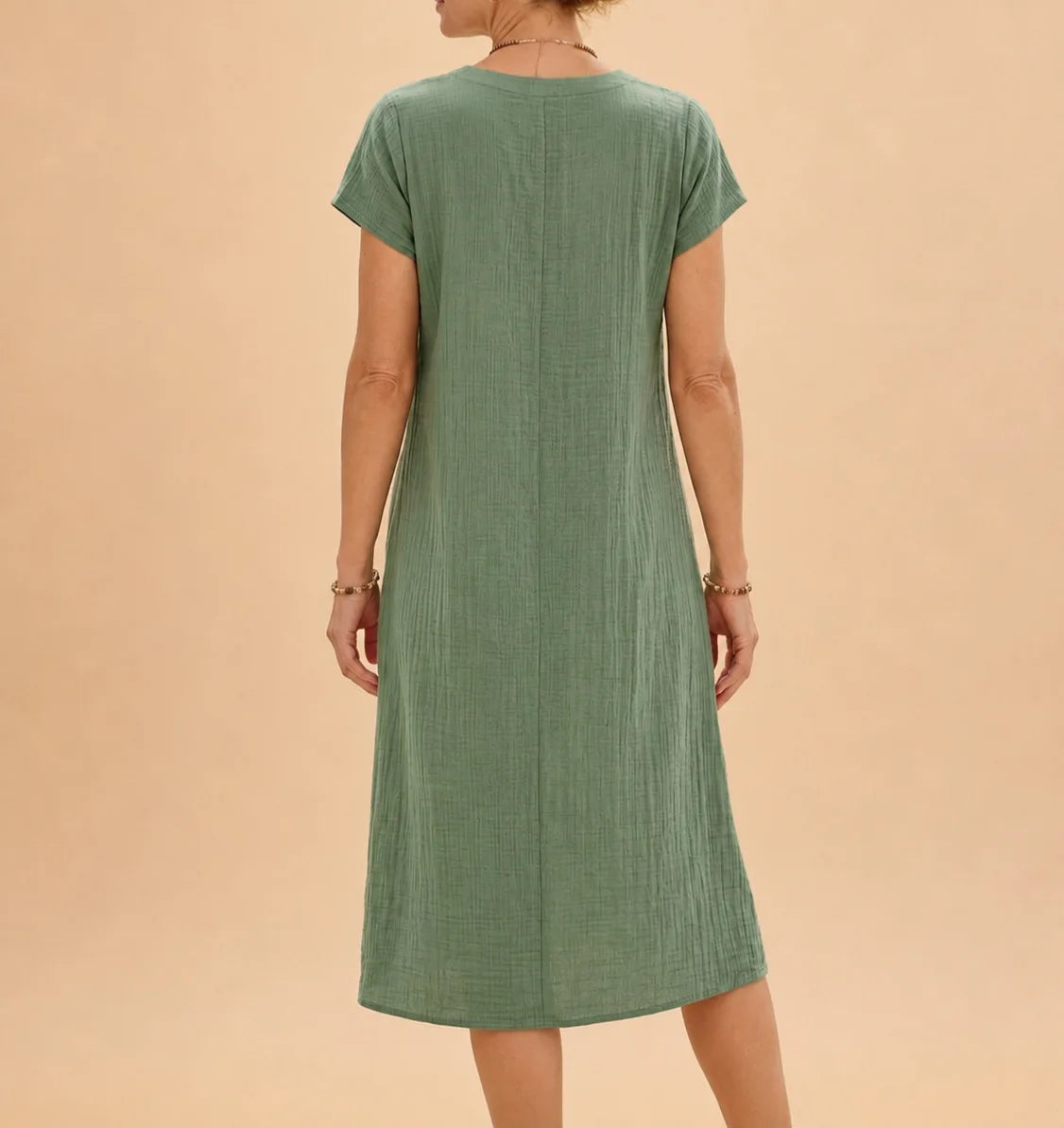 Casual Loose Polyester Crepe Dress V-Neck Short Sleeve Midi A-Line Skirt Women's Fashion Comfortable Leisure Cross-Border Style