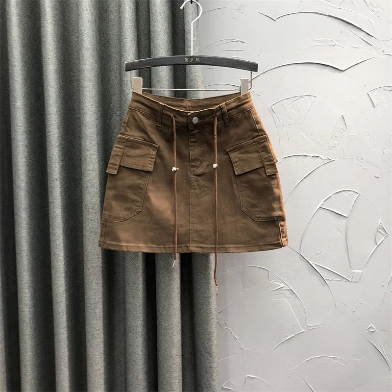 High Waist Slim Fit Denim Mini Skirt Women's Fashion Retro Style Short Skirts Summer Trendy Streetwear Polyester Fabric
