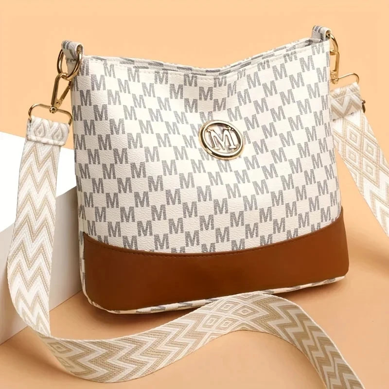 Elegant Women's Crossbody Bag with "M" Badge, Multi-Pocket Design, Adjustable Shoulder Strap, Perfect Gift for Women