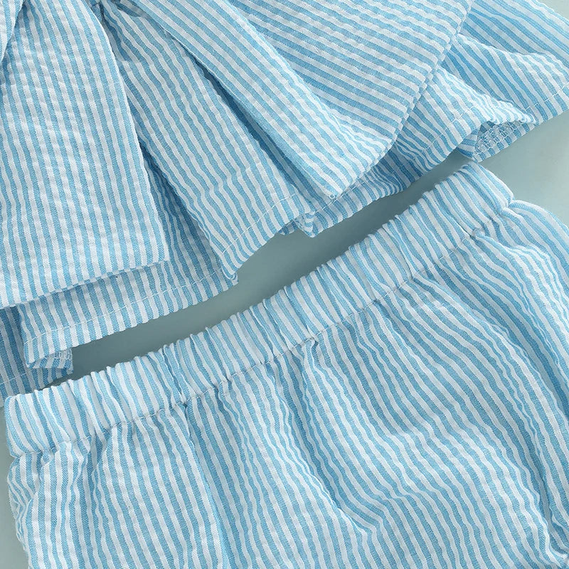 2022-03-25 Lioraitiin 0-18M Newborn Baby Girl 2Pcs Sweet Clothing Set Striped Print Big Bow Embellished Vest Dress Top Shorts