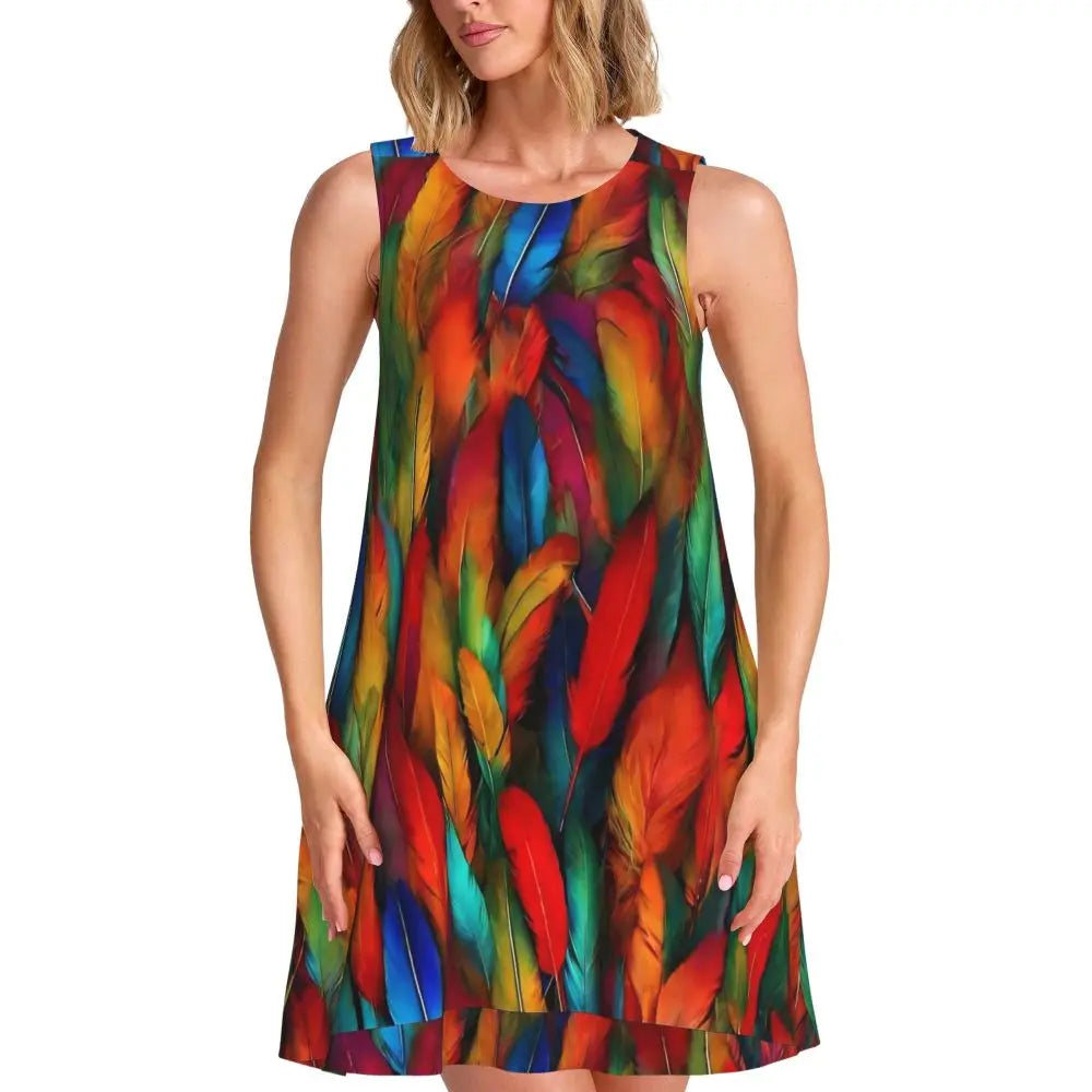 80s Color Block Print Dress Modern Dresses Female Sleeveless Street Fashion Tank Dress Day Print Oversized Vestidos