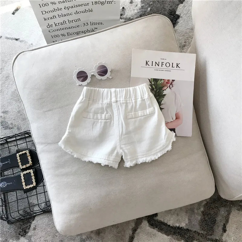Girls Denim Shorts 2026 Summer 1-7Y Kids Short Jeans Solid Color Fashion Comfotable Clothing with Korean Style Pants