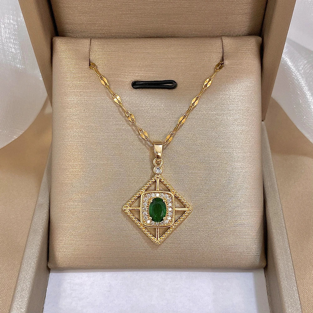 Zircon Pearl Waterdrop Necklace Elegant Gold Plated Copper Pendant On Stainless Steel Chain Gift For Women