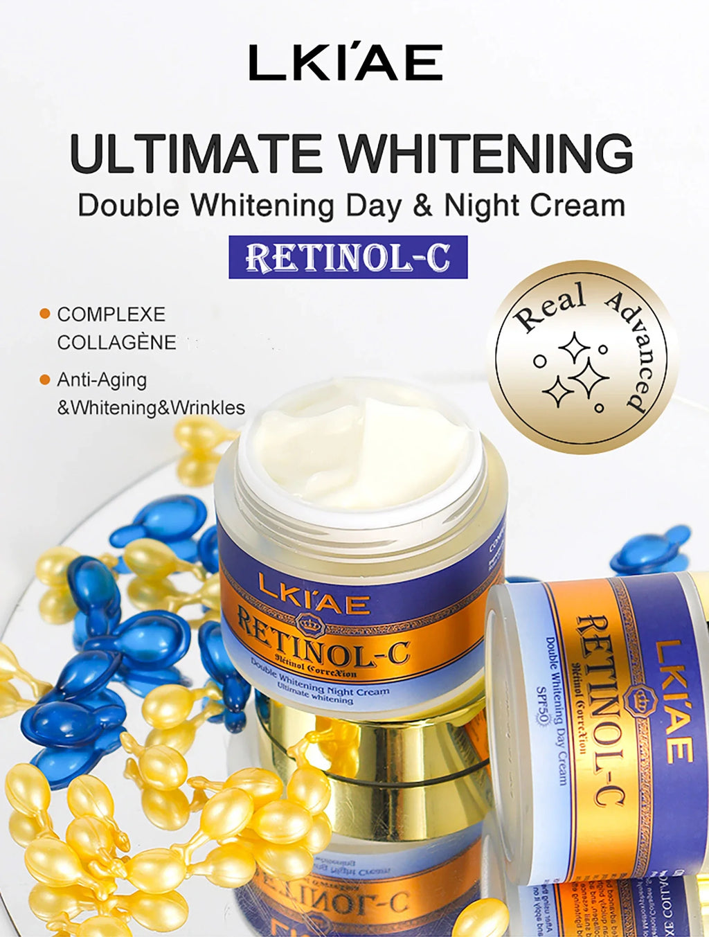 LKIAE Advanced Retinol Double Whitening Skin Care Set, Deeply Moisturizing, Clean Skin, Reduce Wrinkles, Stains, Dark Spots
