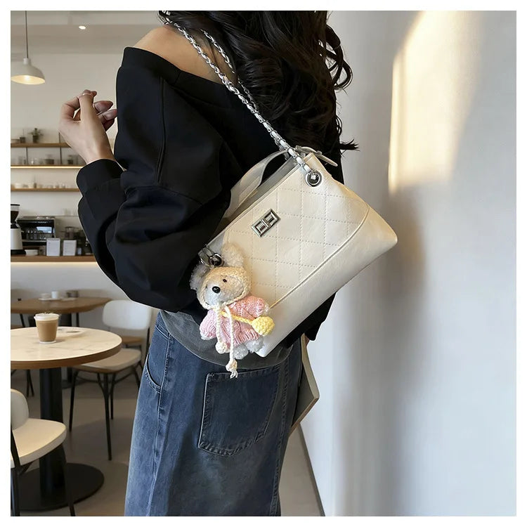 Korean Style Casual Women's Large Capacity Simple Tote Bag Fashion Trendy Underarm Leisure Handbag Daily Match PU Material