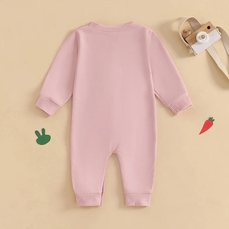 Citgeett Spring Easter Infant Baby Girls Boys Rompers Plush Bunny Embroidery Long Sleeve Jumpsuit Clothes