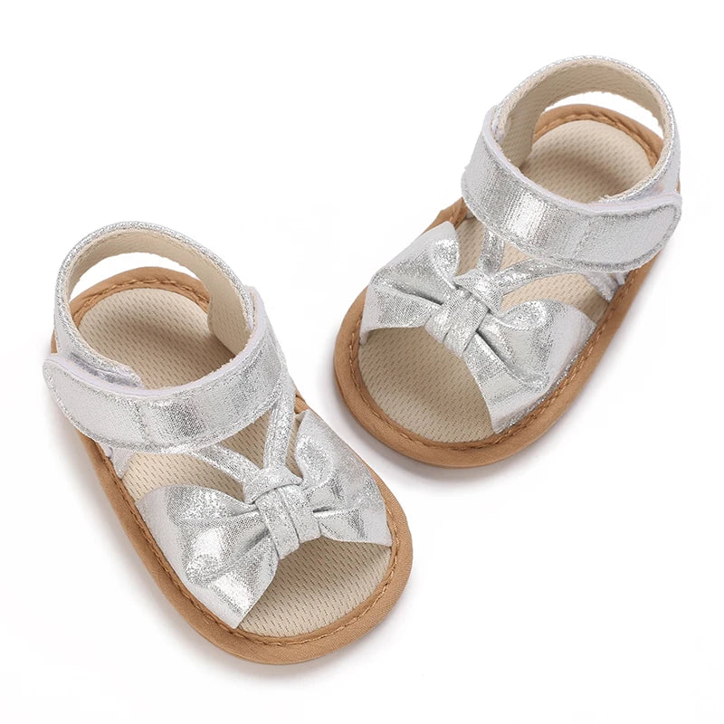Spring and summer fashion new item fine sparkling bow hem sandals for baby girls, comfortable and breathable walking shoes