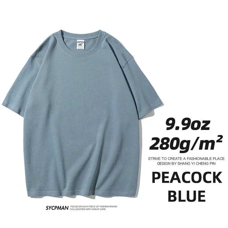 Mens Oversized 9.9oz Cotton Heavyweight Tee Short Sleeve Solid Color Casual For Men