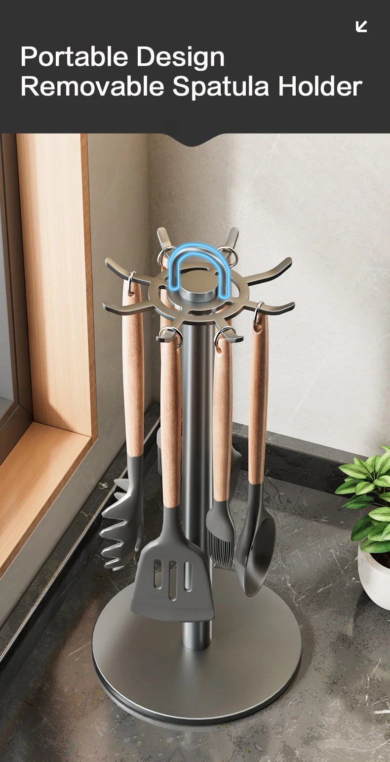 Soporte para utensilios de cocina: colgador de almacenamiento giratorio con 8 ganchos, para organización de encimeras, soporte giratorio para utensilios de cocina