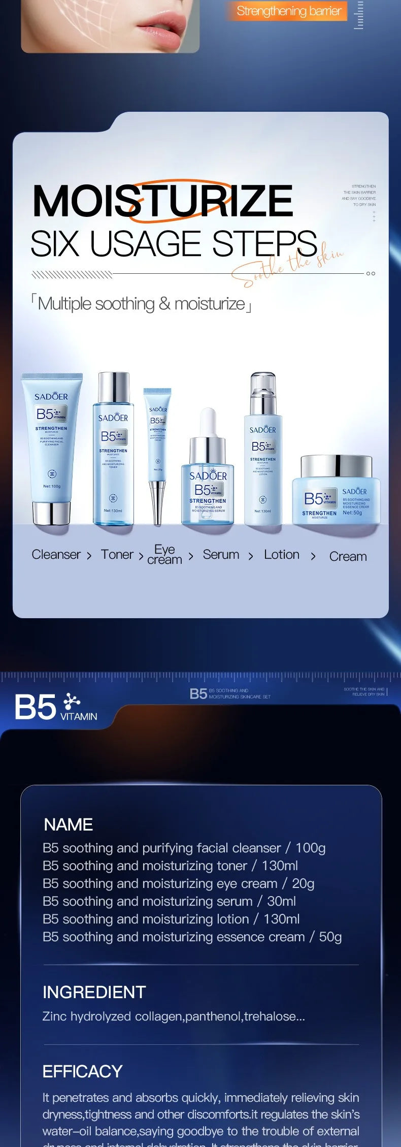 Vitamin B5 Moisturizing Anti-Wrinkle Skincare Set - Firming, Lifting Hydrating Face Kit for All Skin Types Skin care