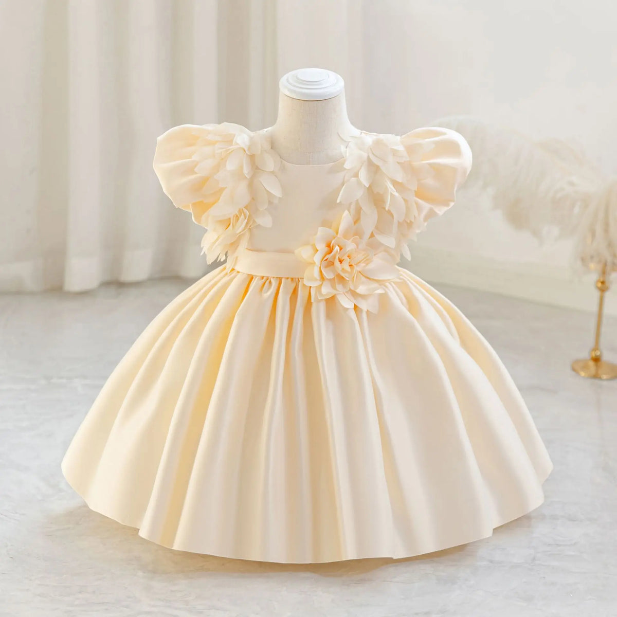 HETISO Leaf Appliques Baby Party Dress Casual Satin Kid's Princess Gown for Girls Ages 1-4 Young Child Clothes