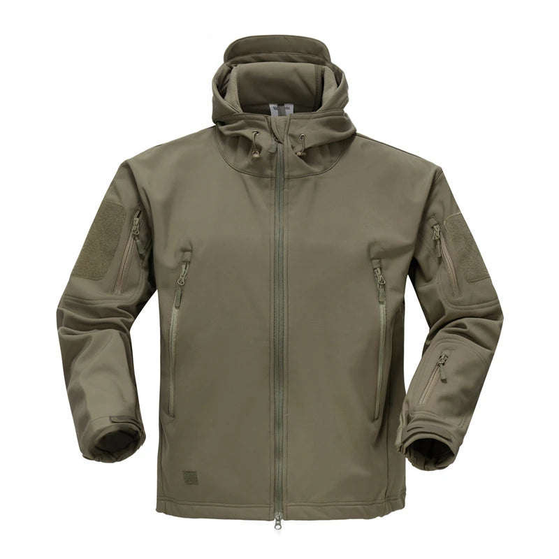 Men's Tactical Soft Shell Fleece Hiking Jacket - Hooded Windbreaker