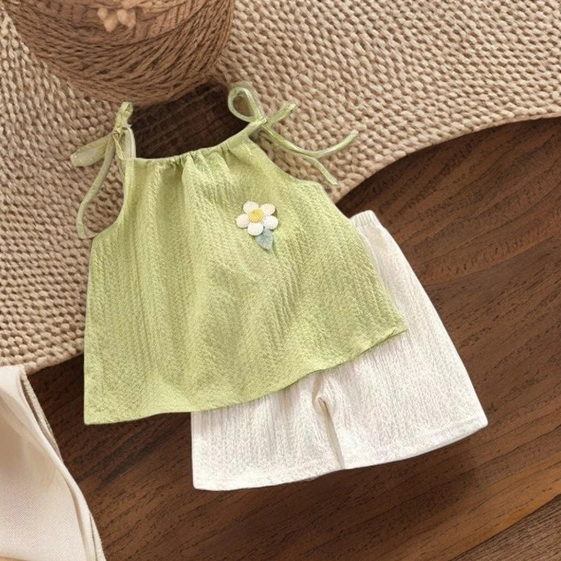 Korean Floral Vest & Shorts Two-Piece Set for Girls