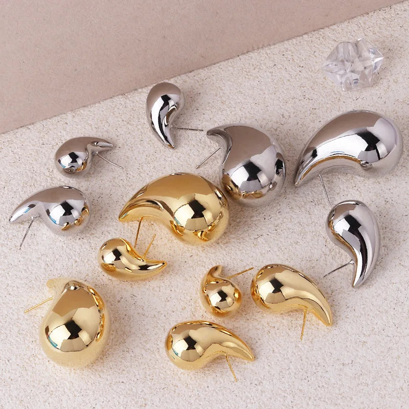 2024 New Trendy Plate Gold Color Chunky Waterdrop Dupes Drop Earrings For Women'S Personality Glossy Teardrop Earring Jewelry