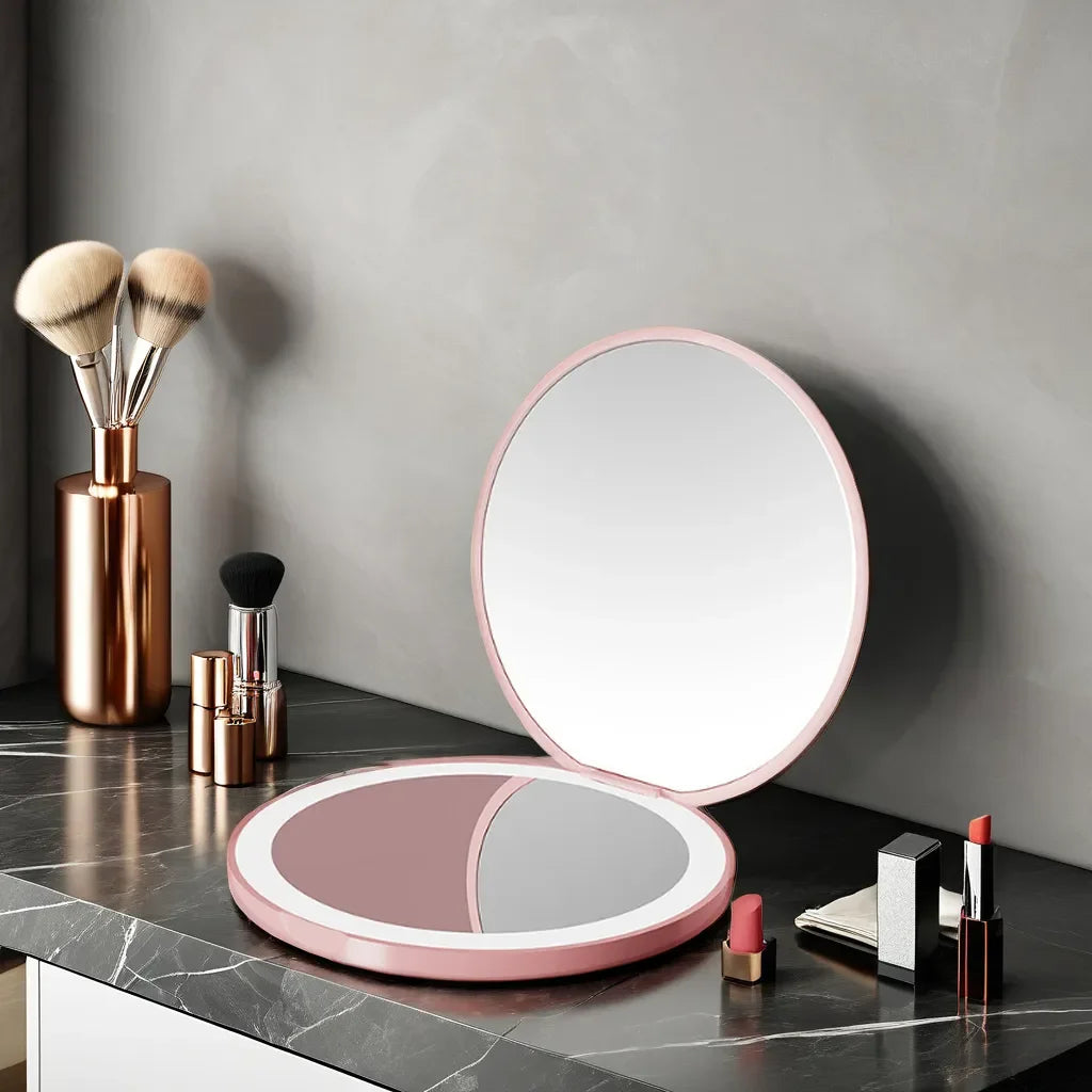 Mini LED Luminous Makeup Mirror Personalized Small LED Light USB Cosmetic 2 Side Folding Makeup Compact Pocket Mirror