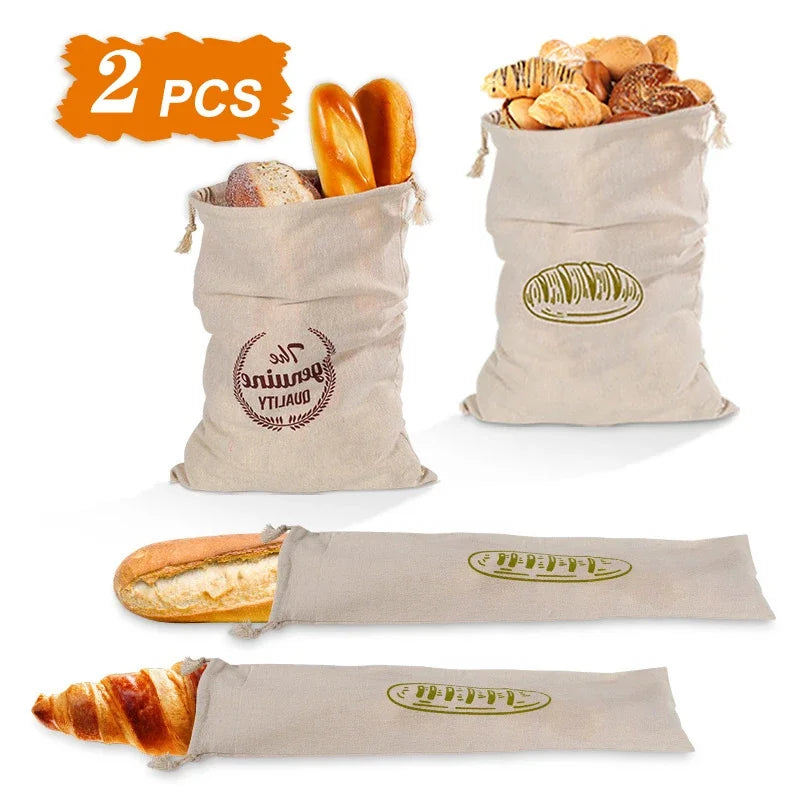 Bolsas de lino para pan, 4/2/1 unidad, bolsa reutilizable con cordón para hogaza, bolsa de almacenamiento de pan artesanal casero, bolsas de lino para pan para baguette