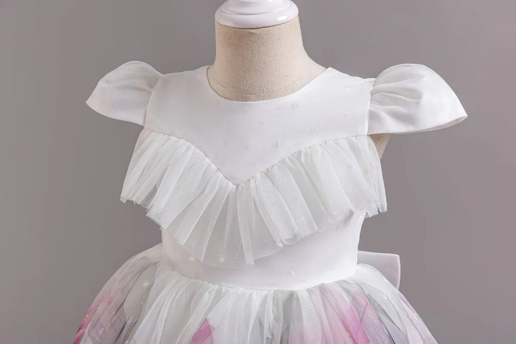 HETISO Gradient Floral Princess Dress for Girls Ruffle Lace Elegant Kid's Party Gown Festa Junina Style Ages 4-10 Years