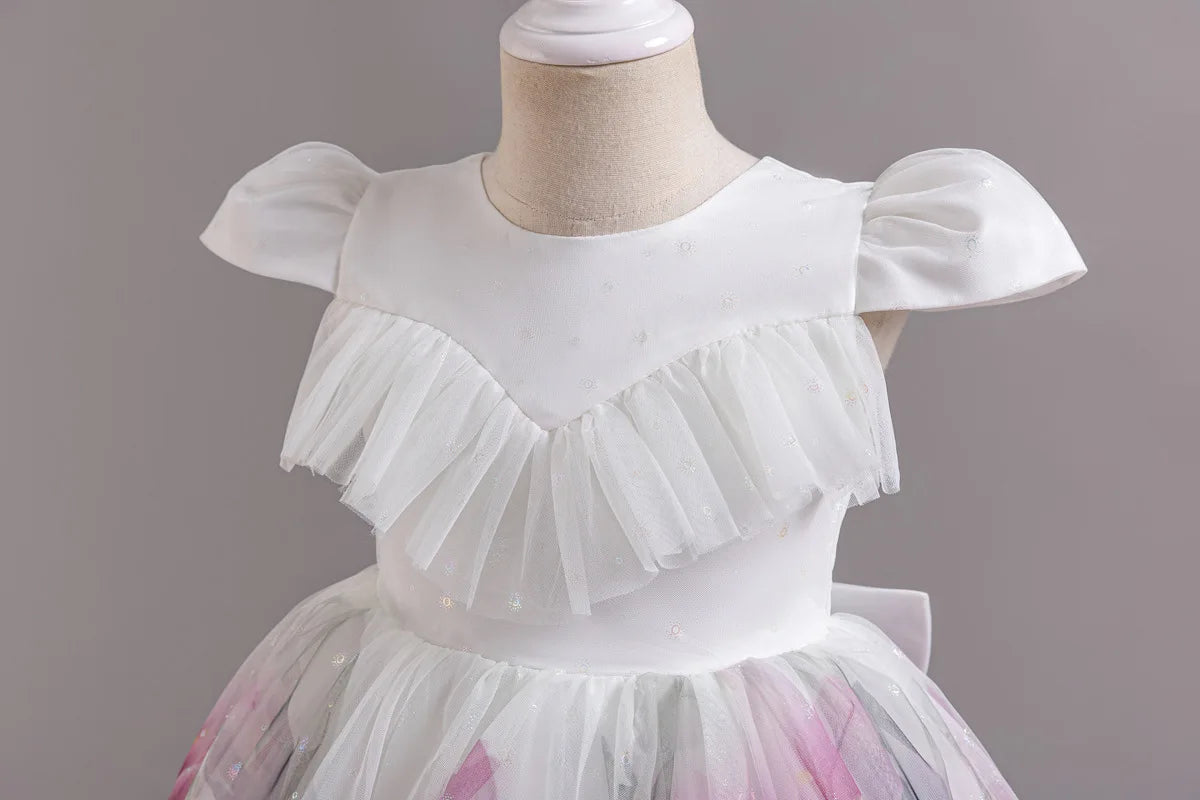 HETISO Gradient Floral Princess Dress for Girls Ruffle Lace Elegant Kid's Party Gown Festa Junina Style Ages 4-10 Years