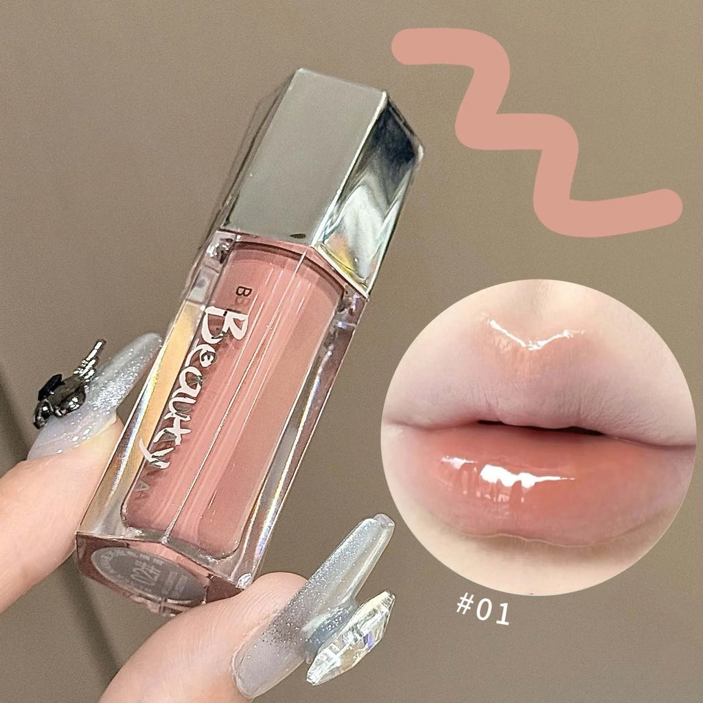 Ice Transparent Brown Lip Gloss Moisturizing Glossy Liquid Lipstick Water Light Glass Mirror Lip Glaze Long-lasting Beauty Lips
