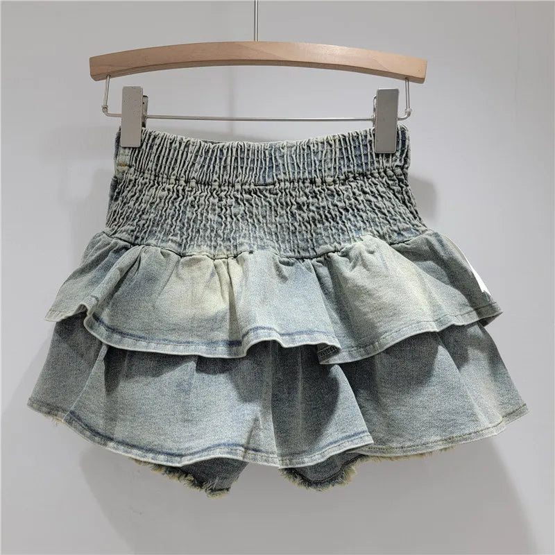 Denim Cake Skirts Women Short Skirt A Line High Waist Slim Fit Elegant Splice Y2k Streetwear Work Bow Sweet 2026 Summer