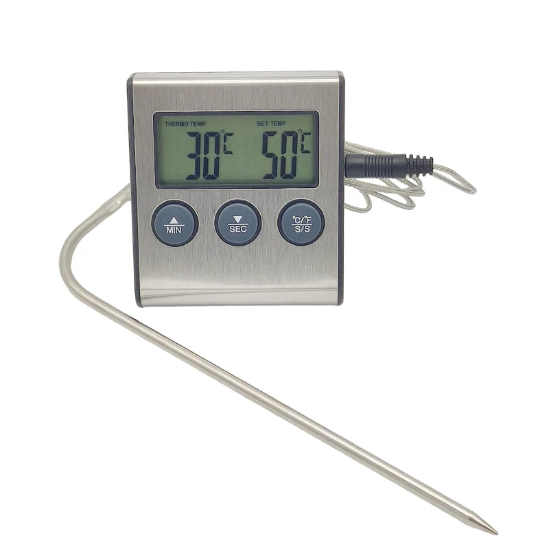 Termómetro de Cocina Digital para Carne Alimentos Temperatura para Horno Barbacoa Parrilla Función Temporizador con Sonda Medidor de Calor para Cocinar