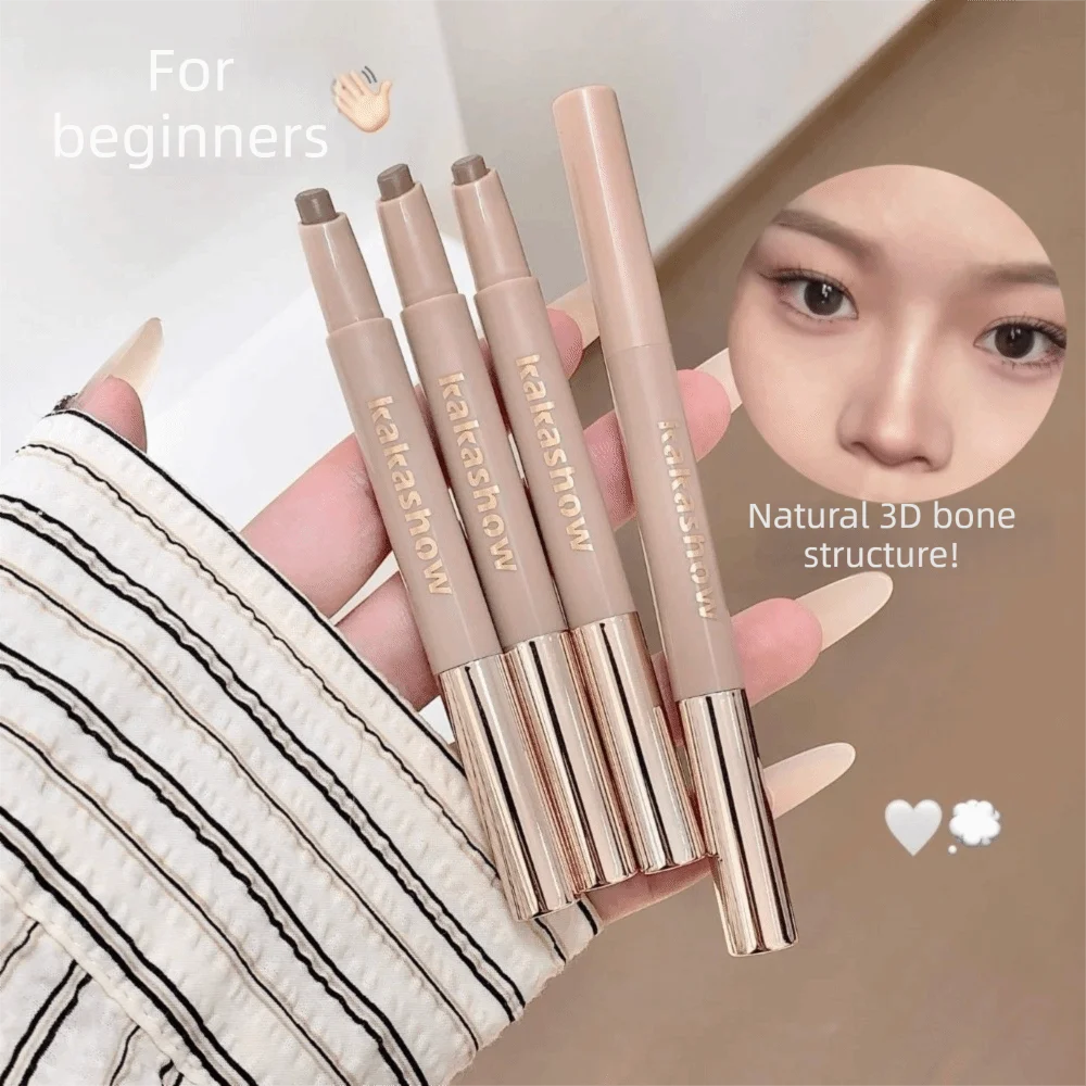 Long Lasting 3D Contouring Pen Waterproof Cream-Textured Facial Contour Stick 2in1 Design With Brush Nose Shadow Contour Pen