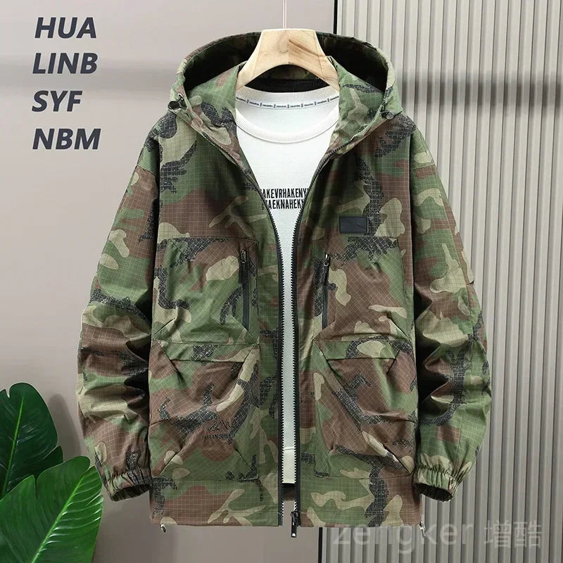 Mens Plus Size Windbreaker Camouflage Jacket Loose Fit For Big And Tall Casual Workwear