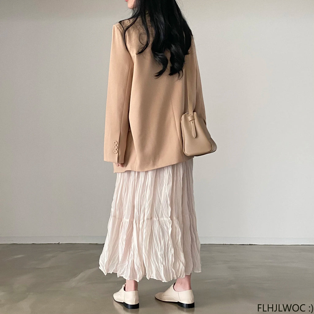 Autumn Spring Wrinkle Loose Dresses New Hot Women Cute Japan Style Retro Vintage Girls Holiday Casual Solid Apricot White Dress