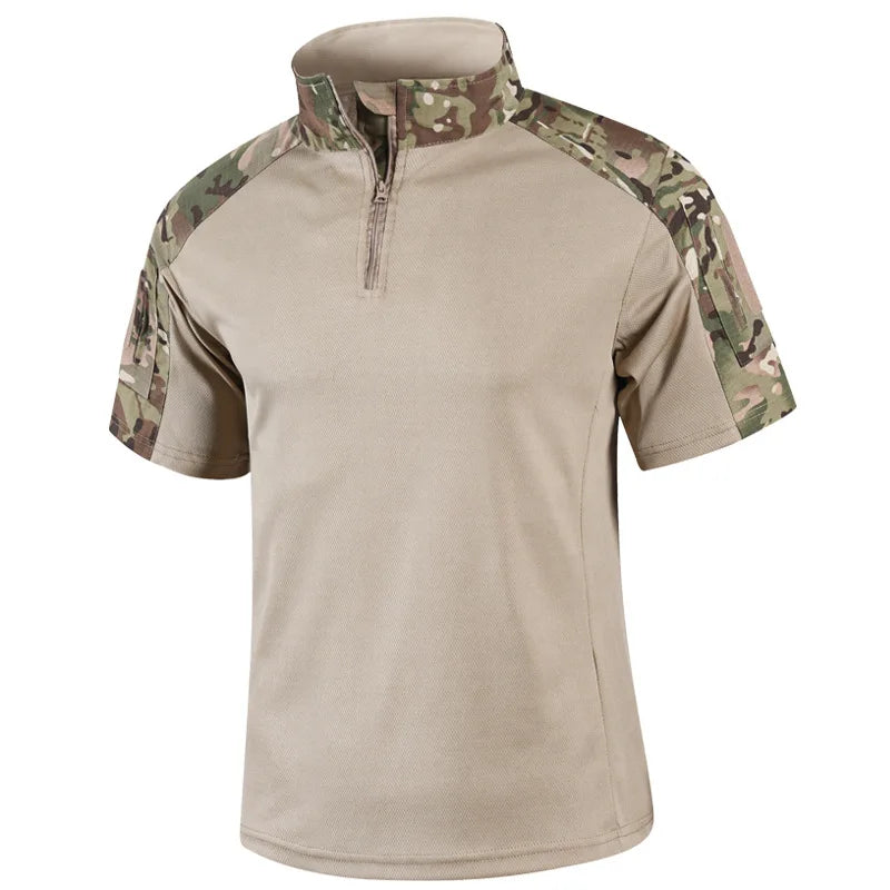 Camo Tactical Shirt Quick Dry Short Sleeve For Men Outdoor Hunting Hiking Durable Military Tee