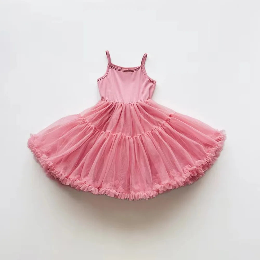 Summer Girls' Ballet TuTu Dress Sleeveless Breathable Kids Dancing Party Dress Soft Princess Wedding Dress Performance Costume
